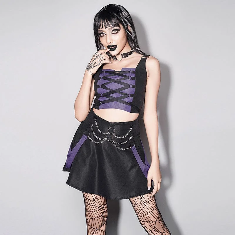 Hobby T-Shirts for Interest Display -Women's Grunge Double Color Chain Skirt with Bustier