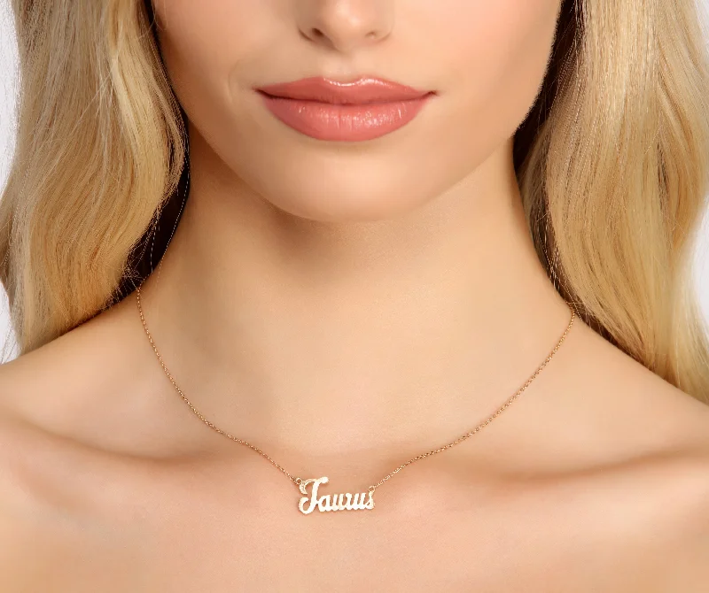 Necklaces and pendants with feather designs for a boho-chic, carefree vibe-Taurus Script Necklace