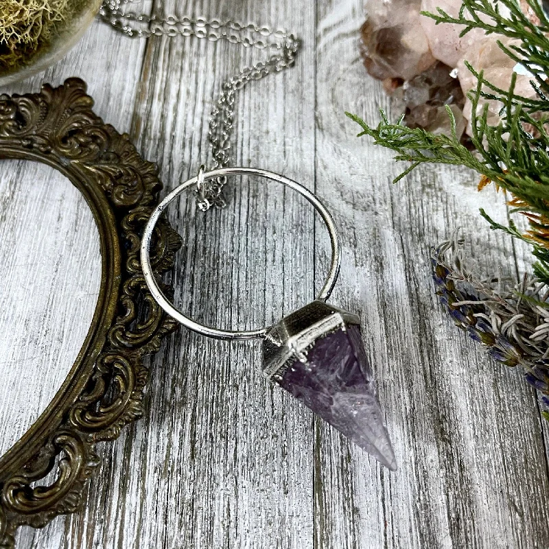 Necklaces and pendants with custom engravings for a personal, meaningful gift-Silver Amethyst Crystal Pendulum Necklace in Fine Silver / Foxlark Collection