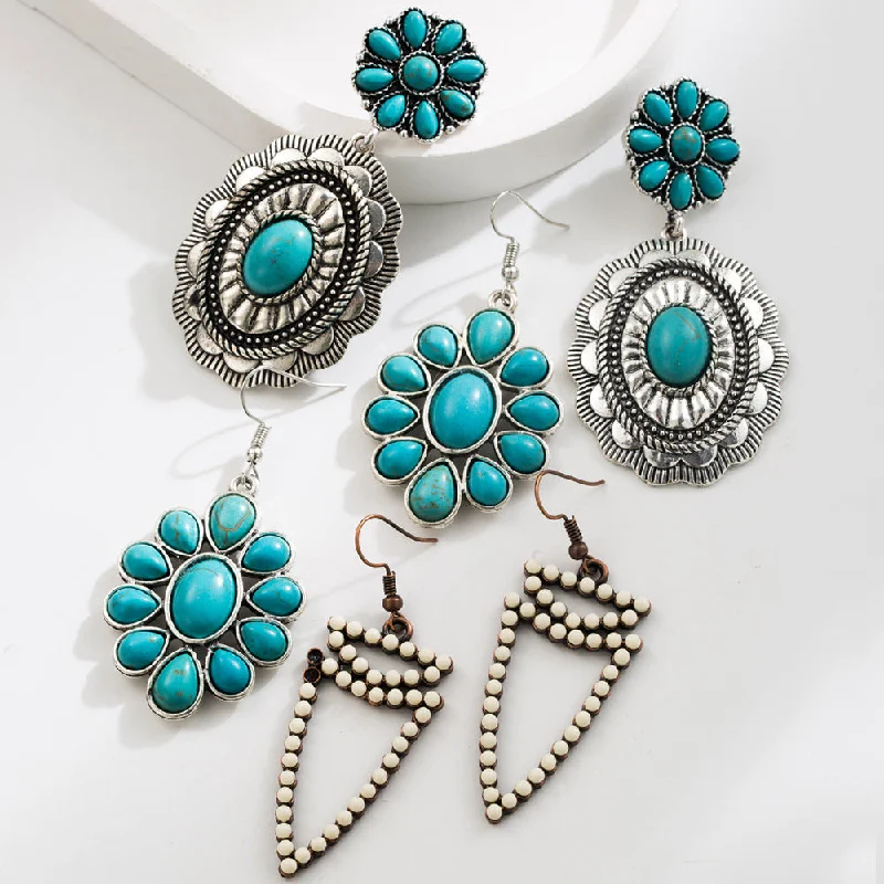 Drop Earrings for Shopping Trip -Wholesale Exaggerated White Turquoise Women's Fashion High Quality Ethnic Style Earrings Pendant