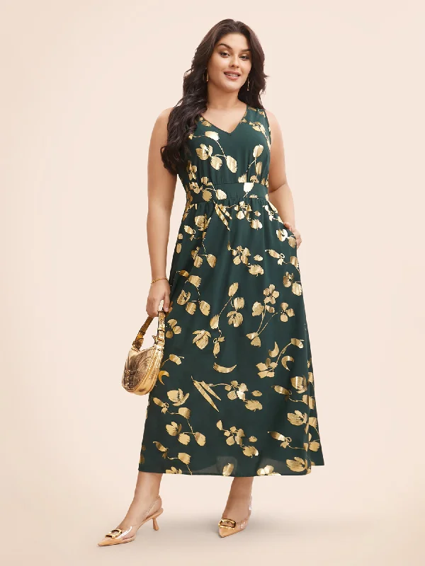 Plus size dresses with classic designs never fade -Glitter Floral Sleeveless Maxi Dress