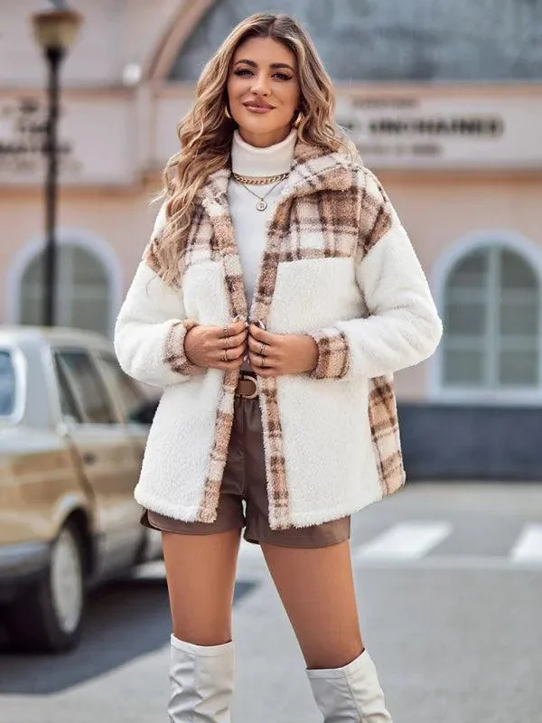 V-Neck T-Shirts for Flattering Look -Plaid Hooded Loose Women’s Coat