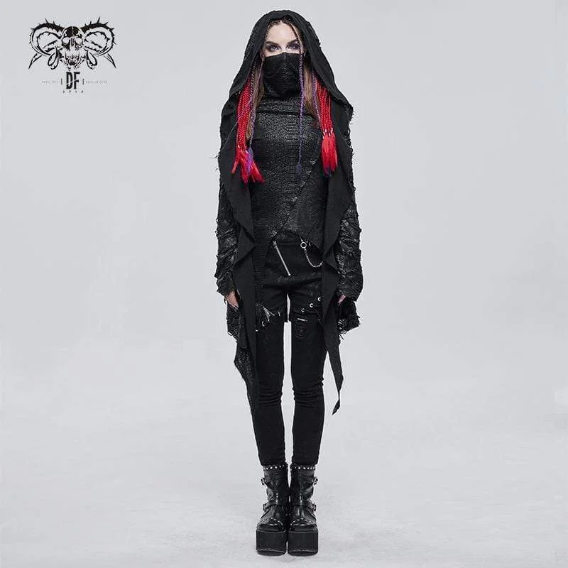 Dressy T-Shirts for Semi-Formal -Women's Gothic Irregular Distressed Coat with Hood