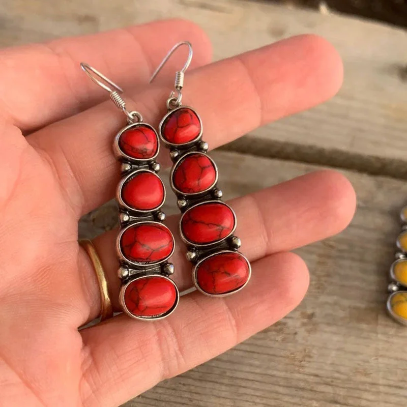 Adjustable Drop Earrings for Custom Fit -Wholesale Red Turquoise Ethnic Style Ancient Silver Irregular Stone Handmade Creative Earrings