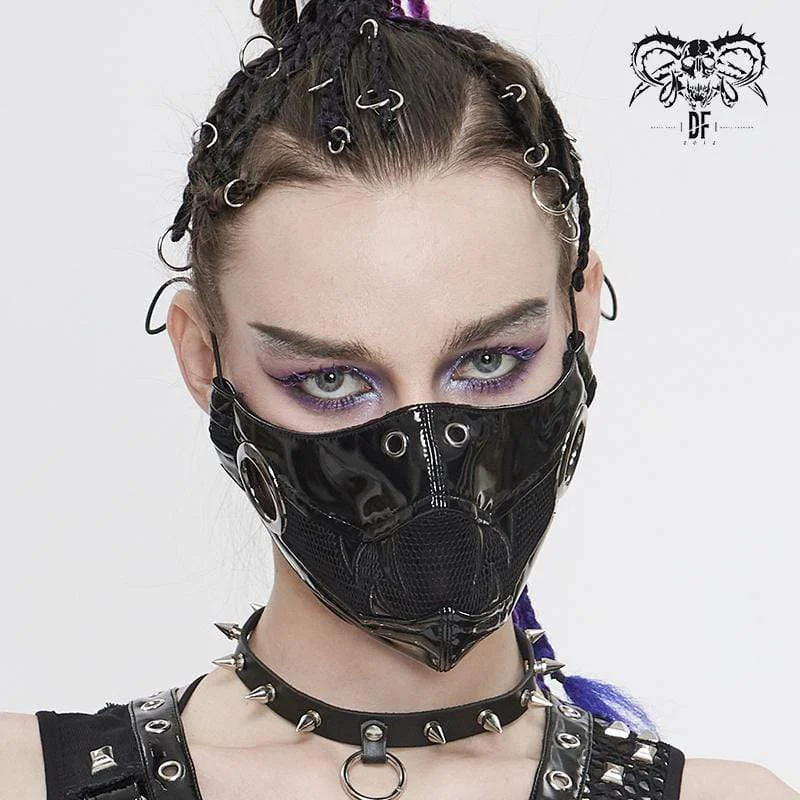 Custom T-Shirts for Personalized -Women's Punk Black Net and PU Leather Mask