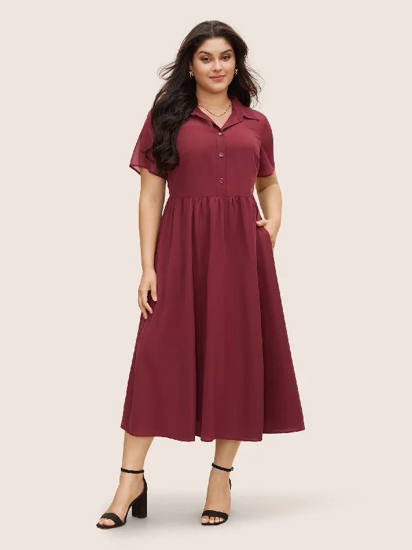 Plus size dresses with bold stripes add flair -Chiffon Spliced Shirt Midi Dress