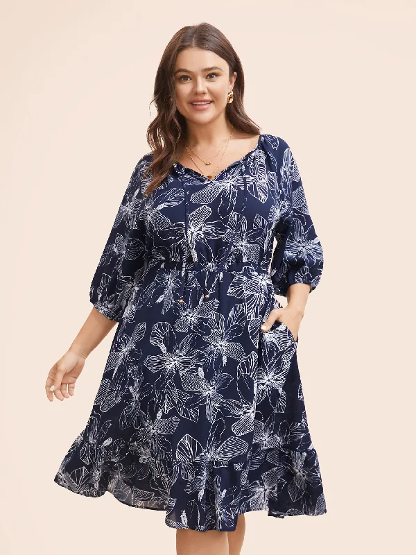 Plus size dresses featuring ombre effects look artsy -Silhouette Floral Print Tie Knot Dress