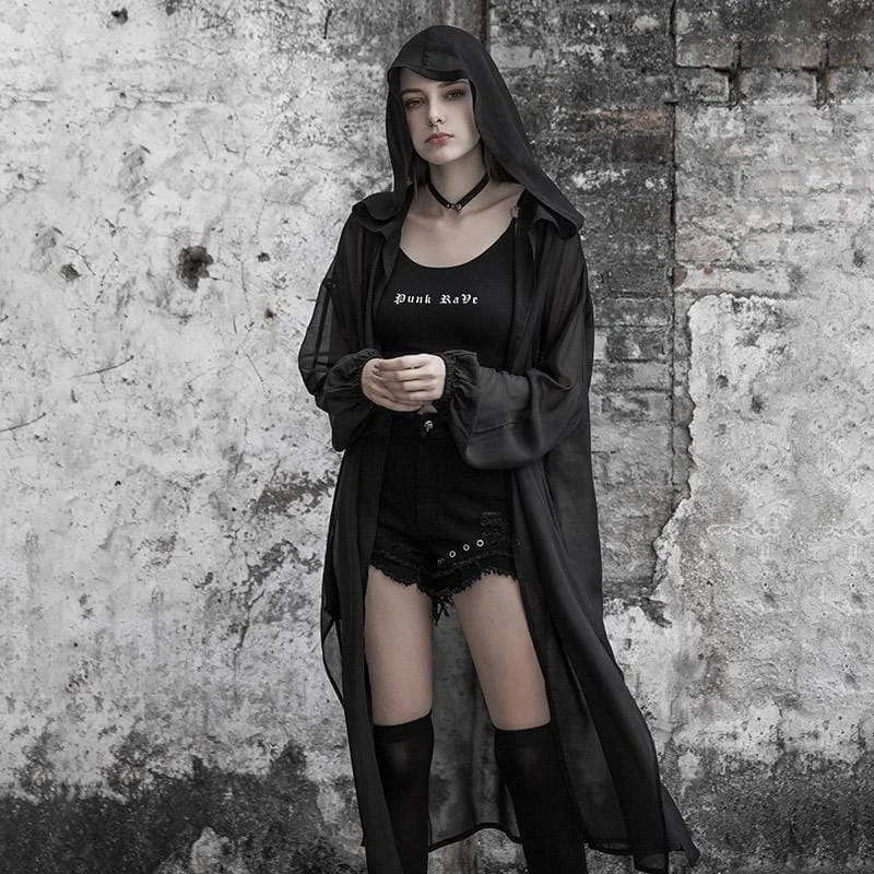 Pool T-Shirts for Swimming Time -Women's Goth Embroidery Long Coat With Witchy Hood