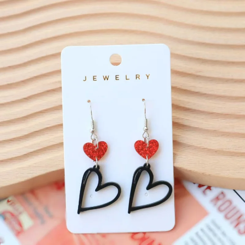 Studded Drop Earrings with Gemstones -Wholesale Valentine's Day Acrylic Love Earrings Hollow Love Sweet Earrings Cute All-match Ear Jewelry