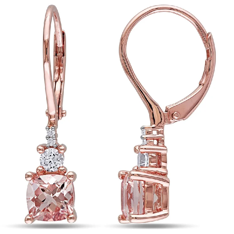 Oval Drop Earrings for Grace -Miadora Rose Plated Silver Morganite, Created White Sapphire and Diamond Accent Earrings