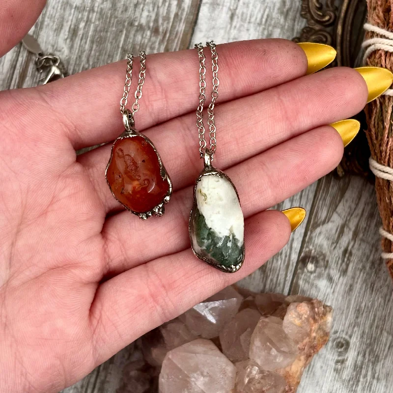 Stunning necklaces and pendants with aquamarine stones for a serene effect-Dainty Pebble Necklace in Moss Agate or Carnelian in Silver/ Foxlark Collection