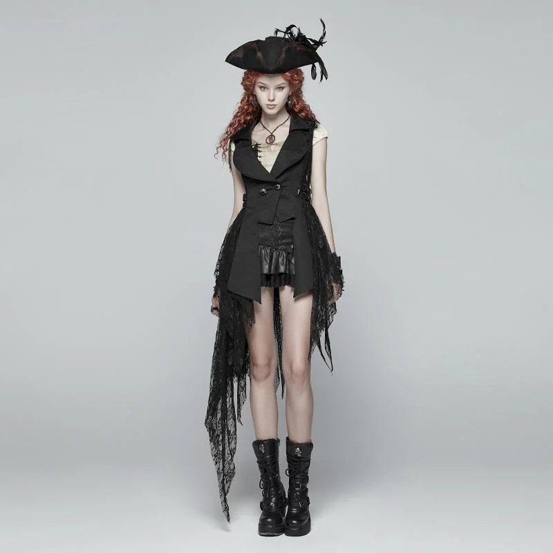 Vintage T-Shirts for Nostalgia -Women's Goth High-Low Flowing Lace Vest