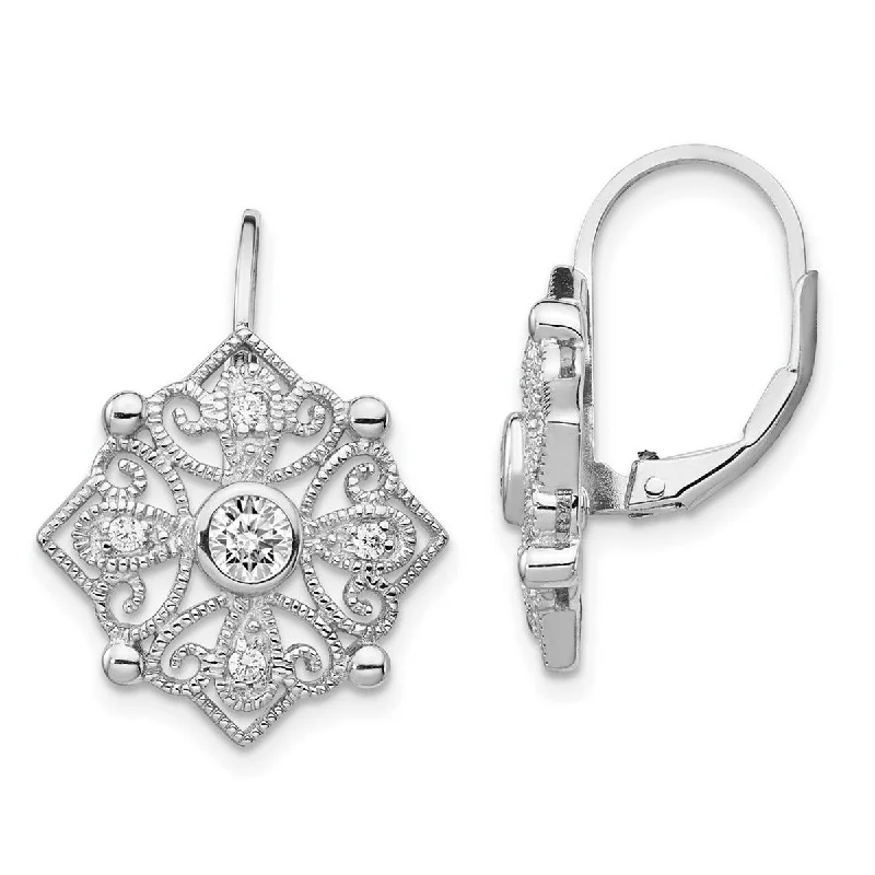 Drop Earrings with Polished Shine -Curata 925 Sterling Silver 18x17mm CZ Cubic Zirconia Vintage Art Deco Leverback Earrings