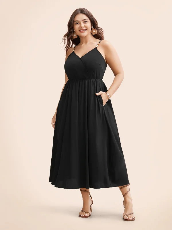 Plus size dresses for wet weather stay dry -Bead Detail Overlap Collar Cami Dress