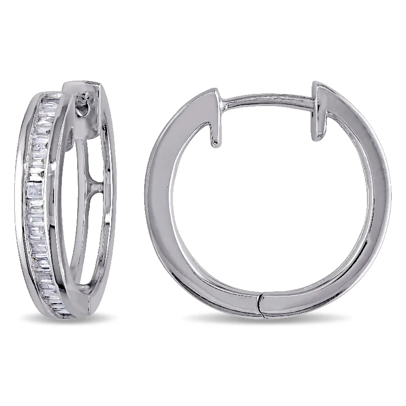 Drop Earrings for Fitness Activities -Miadora 1/4ct TDW Baguette-cut Diamond Hoop Earrings in Sterling Silver