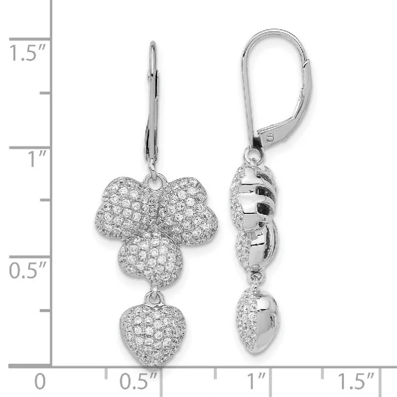 Drop Earrings with Matte Finish -Curata 925 Sterling Silver 38.75x14.5mm Black CZ Cubic Zirconia Leverback Earrings