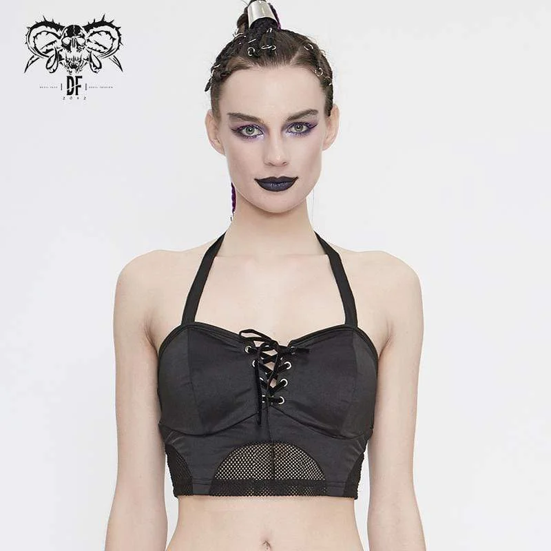 Printed T-Shirts with Graphic Designs -Women's Gothic Black Lace-up Bustiers Bikini Tops