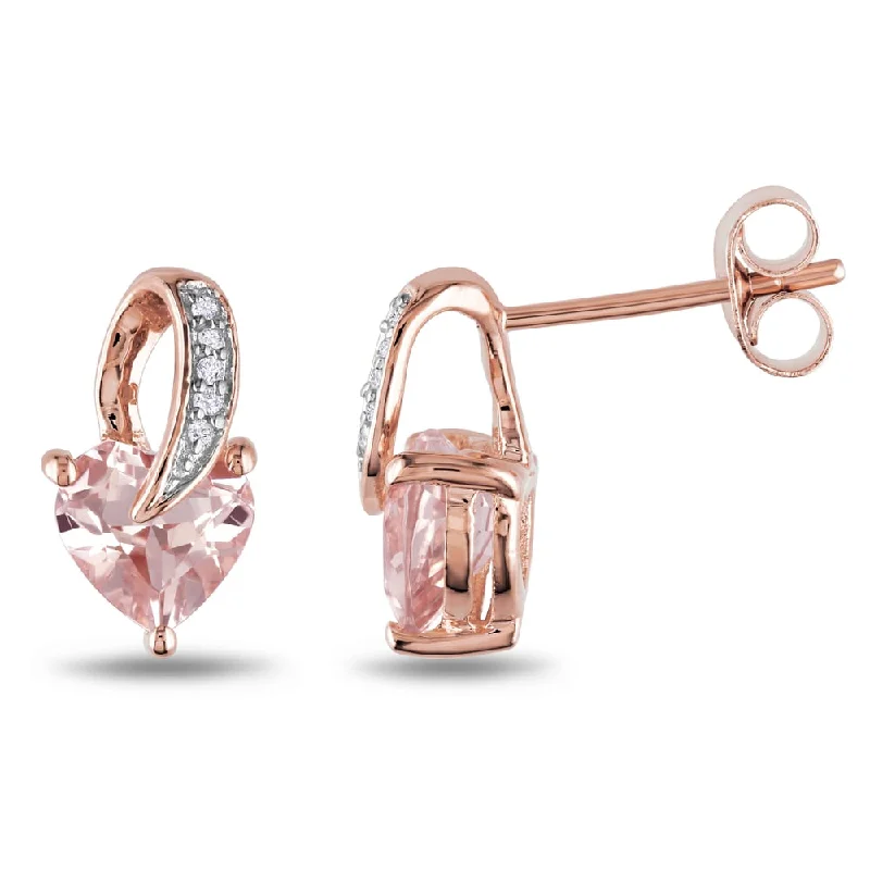 Drop Earrings with Animal Motifs -Miadora Rose Plated Silver Morganite and Diamond Heart Earrings