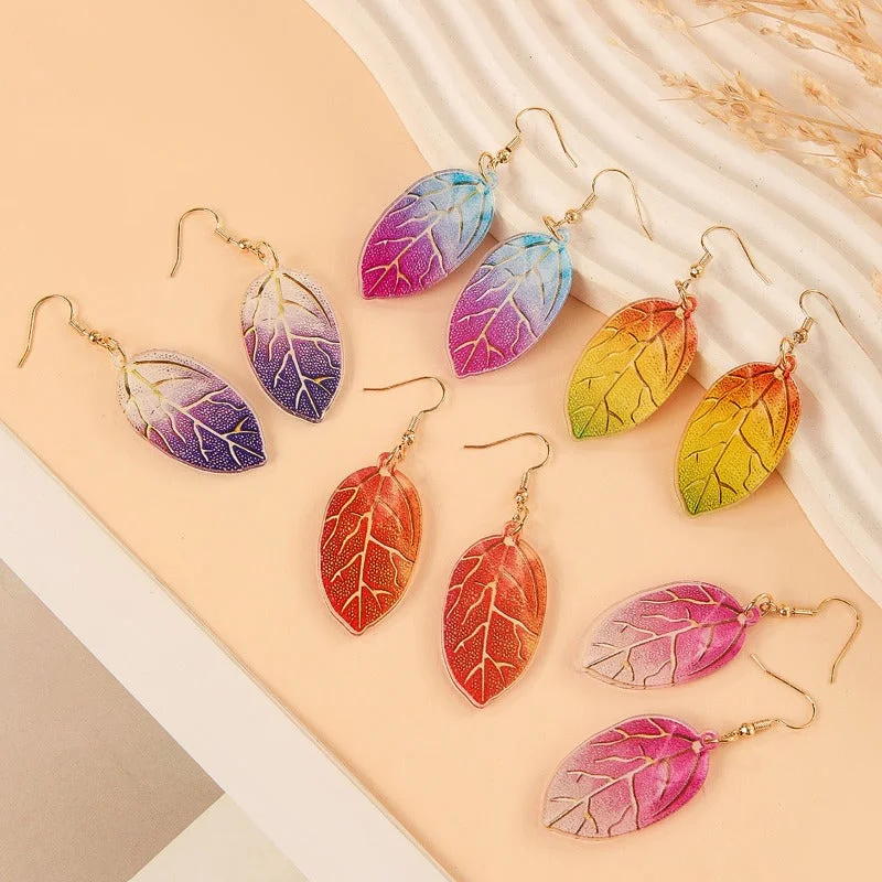 Drop Earrings with Star Motifs -Wholesale Dead Leaf Acrylic Texture Earrings