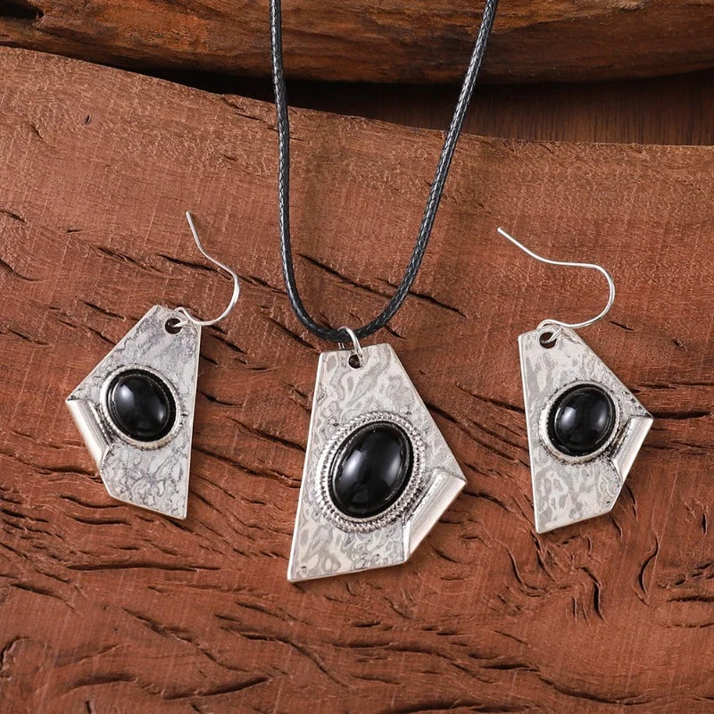 Drop Earrings for Office Wear -Wholesale Irregular Inlaid Black Gem Pendant Earrings Necklace Geometric Niche Simple Versatile Set