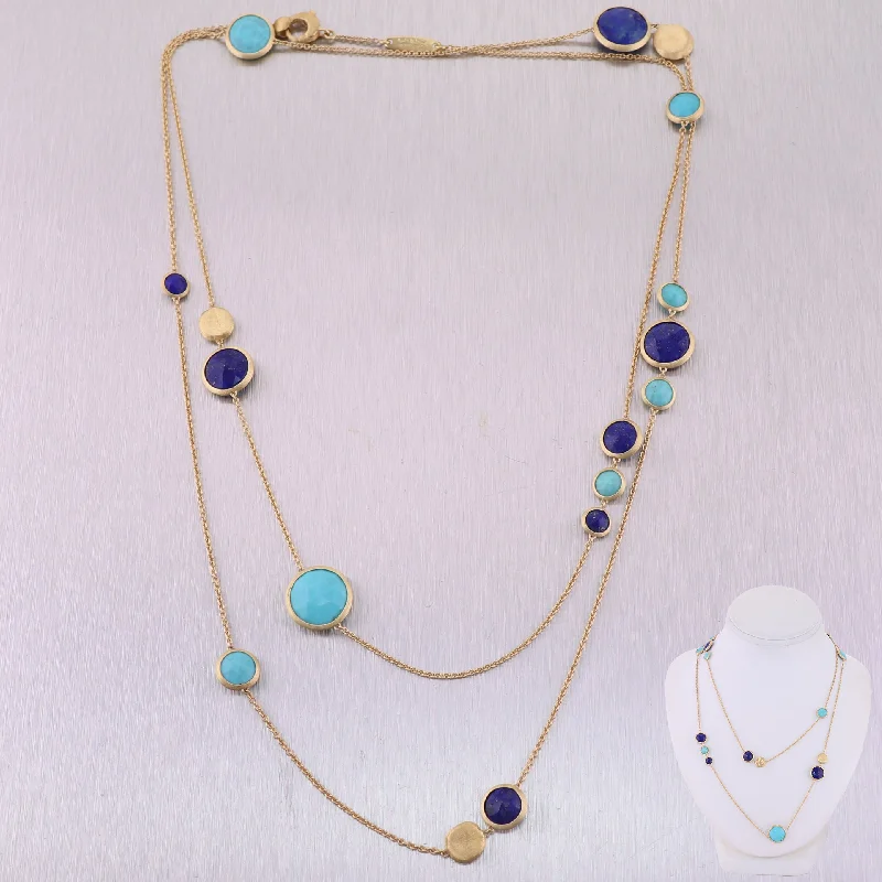 Necklaces and pendants with matching rings for a coordinated set of jewelry-Marco Bicego 18k Yellow Gold Jaipur Collection Lapis & Turquoise 36" Necklace