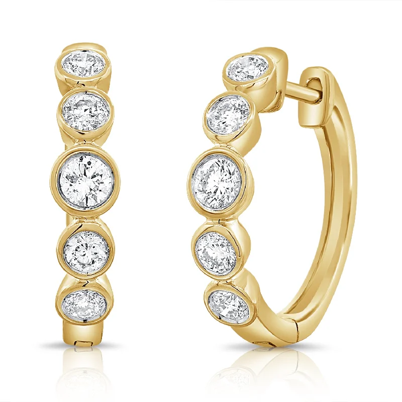 Diamond Drop Earrings for Luxury -Radiant 14K Gold Diamond Huggie Earrings with 0.39 Carats