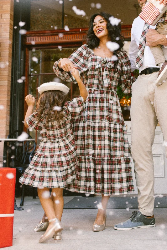 Plus size dresses with long sleeves cover comfortably -Merry Dress in Holiday Plaid