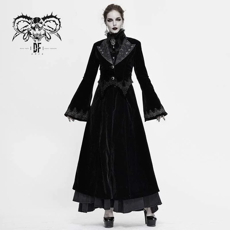 Loose T-Shirts for Relaxed Style -Women's Gothic Velet Large Lapel Flare Sleeve Long Coats