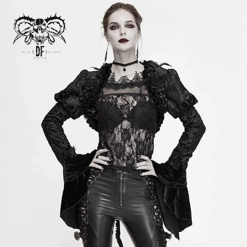 Round Neck T-Shirts for Simple Design -Women's Gothic Floral Jacquard Velet Capes