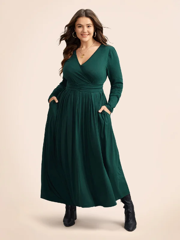 Plus size dresses featuring sequins sparkle subtly -Supersoft Essentials Ruched Wrap Pleated Hem Dress