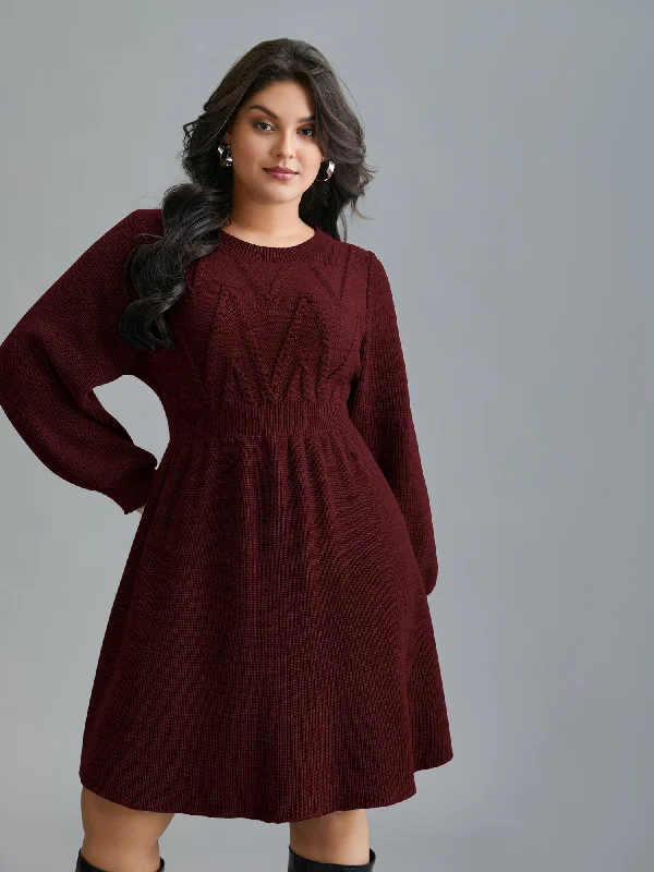 Plus size dresses for winter layer warmly -Cable Knit Elastic Waist Midi Sweater Dress