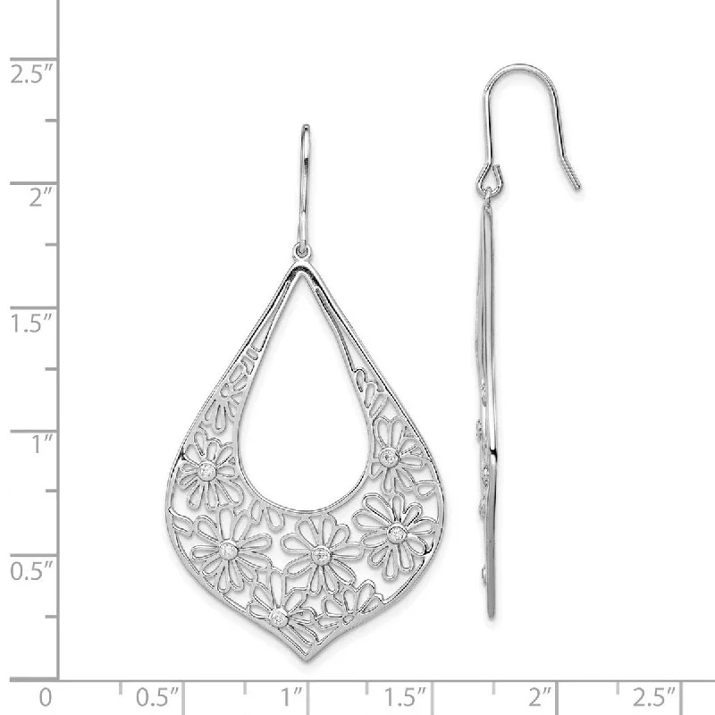 Short Drop Earrings for Subtle -Curata 925 Sterling Silver 59x31mm Flowers With CZ Cubic Zirconia Teardrop Dangle Earrings