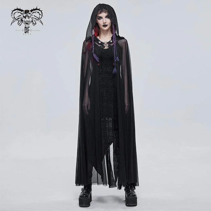 Graphic T-Shirts with Pop Culture -Women's Gothic Buckles Sheer Long Cloak with Hood