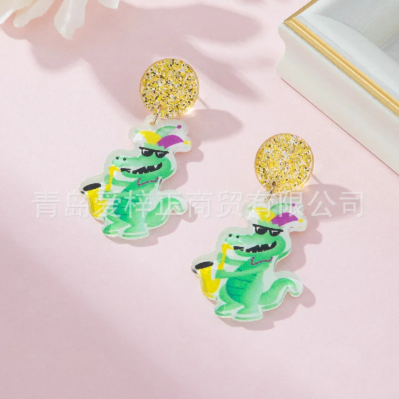 Adjustable Drop Earrings for Custom Fit -Wholesale Acrylic Carnival Cute Naughty Crocodile Design Women's Fashion Drop Earrings