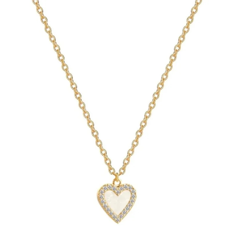 Best necklaces and pendants with opal and gold for a vibrant, luxurious contrast-Pavé Mother of Pearl Heart Necklace