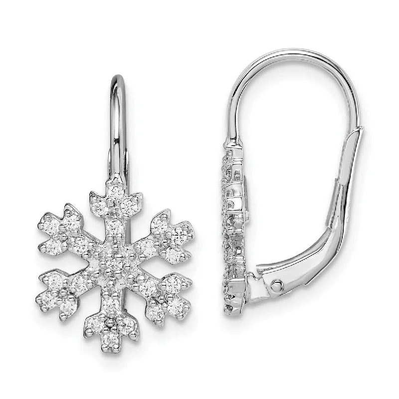 Drop Earrings with Debossed Designs -Curata 925 Sterling Silver 20.9mm CZ Cubic Zirconia Snowflake Leverback Earrings