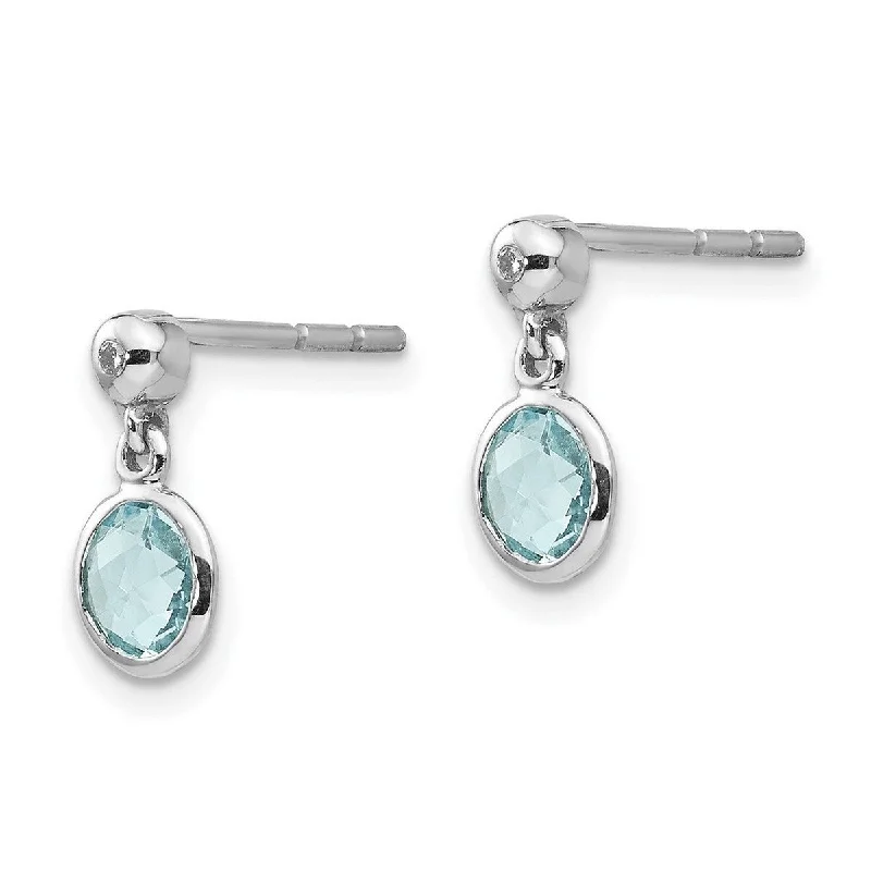 Drop Earrings for Graduation Day -Curata 925 Sterling Silver 11x6mm Blue Topaz and Diamond Post Earrings