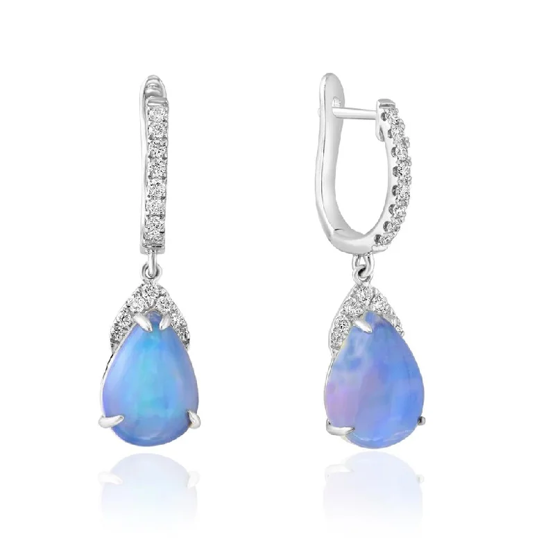 Drop Earrings for Party Look -14K White Gold 3.27ctw Pear Opal & Diamond Drop Earrings