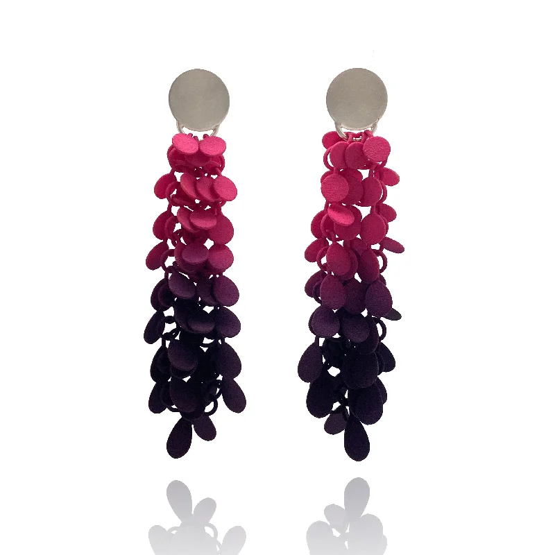 Drop Earrings with Hammered Finish -Purple and Pink Gradient Dangle Earrings