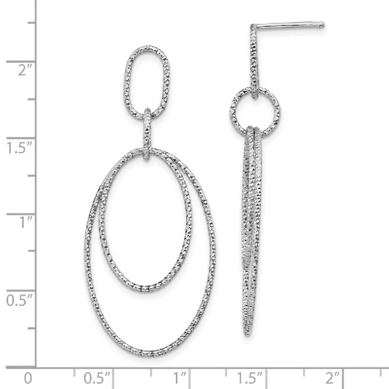 Drop Earrings for School Uniform -Curata 925 Sterling Silver 51x21.9mm Diamond-Cut Oval Post Dangle Earrings