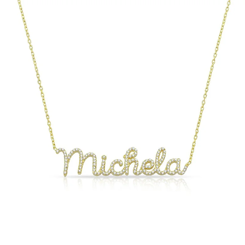 Unique necklaces and pendants with artistic shapes for a creative, one-of-a-kind design-Pavé Script Name Necklace