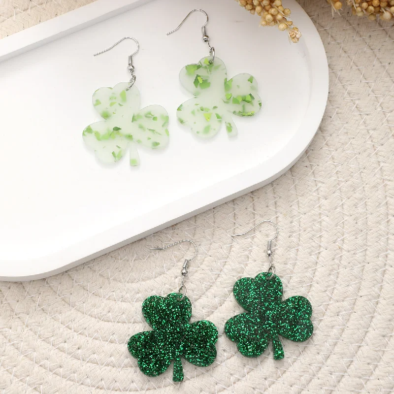 Drop Earrings with Keyhole Designs -Wholesale St. Patrick's Day Clover Plant Acrylic Earrings Small Fresh High Elegant Leaf Earrings