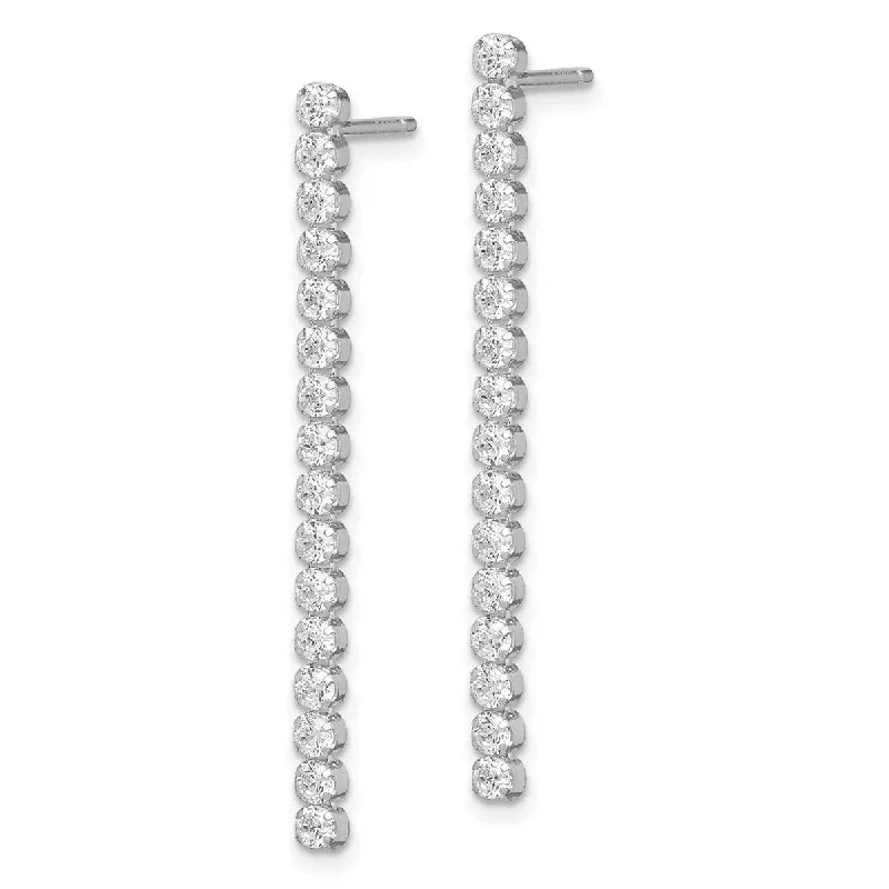 Ethnic Drop Earrings with Tribal Design -Curata 925 Sterling Silver CZ Cubic Zirconia Bar Line Dangle Post Earrings (3mm x 40mm)