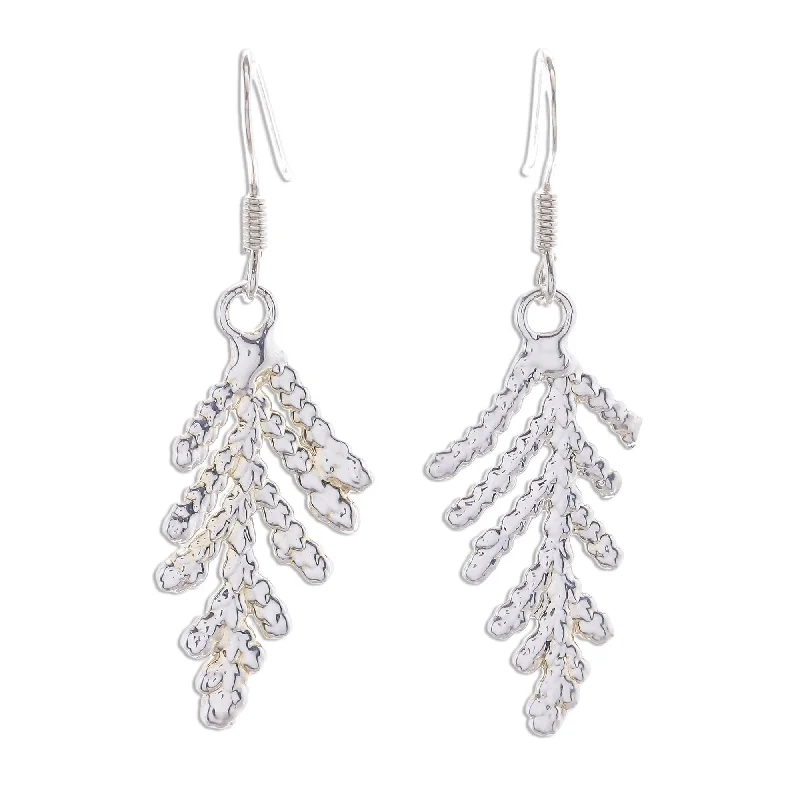 Drop Earrings with Wave Designs -Novica Handmade Cypress Honor Natural Leaf Silver Plated Earrings