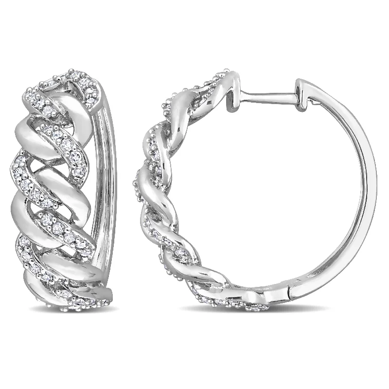 Crystal Drop Earrings for Sparkle -Miadora Sterling Silver 1/2ct TDW Diamond Oval Link Hoop Earrings