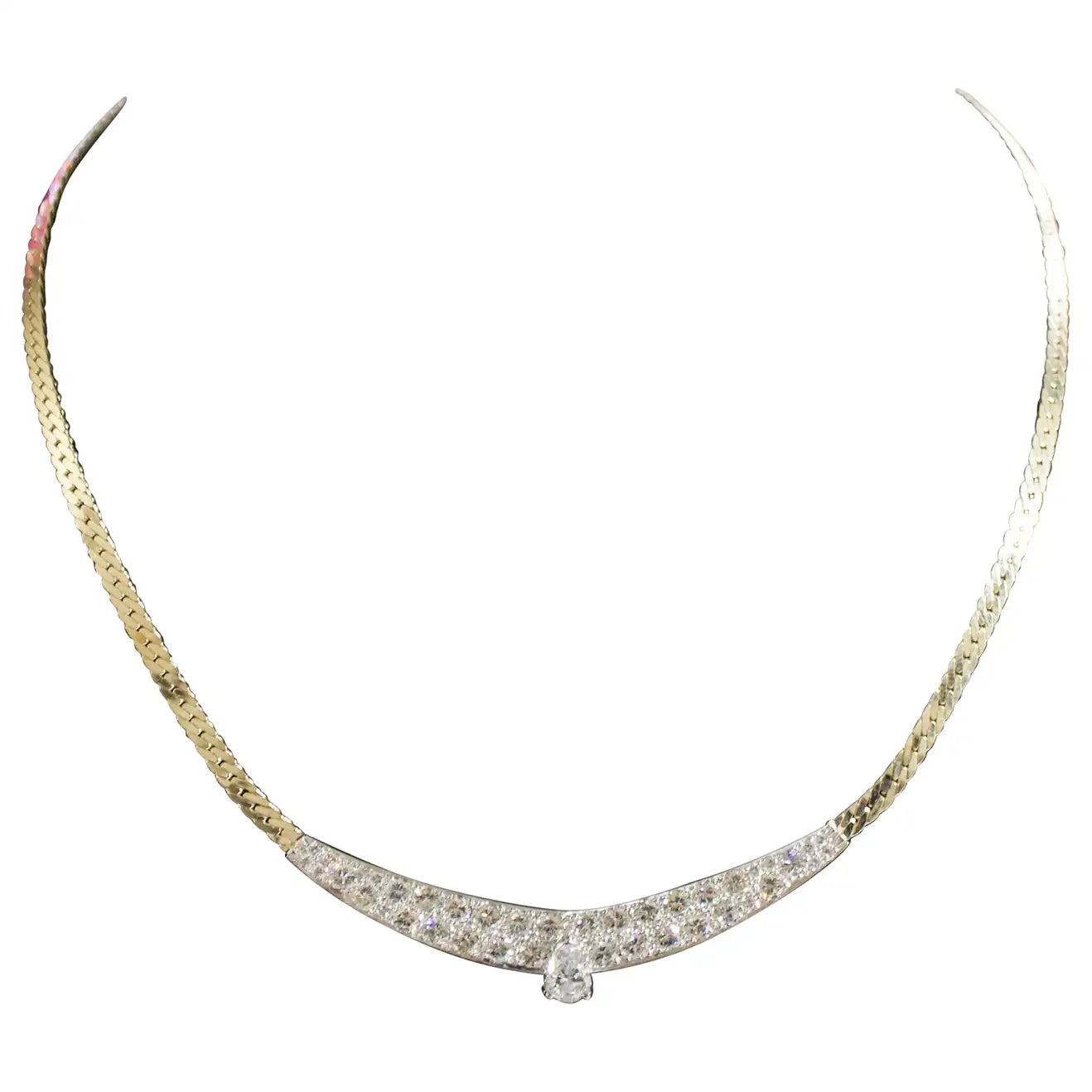 Best necklaces and pendants with cubic zirconia for a budget-friendly dazzling effect-Classic Diamond Necklace in White and Yellow Gold Circa 1960's