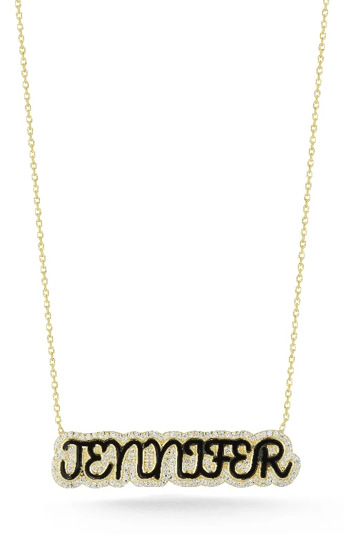 Elegant necklaces and pendants with diamond accents for added sparkle-Pave Outline Enamel Name Necklace