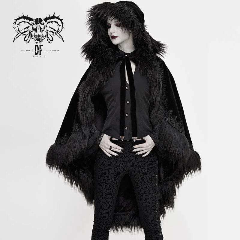 Crew Neck T-Shirts for Classic Style -Women's Gothic Faux Fur Velet Cloaks