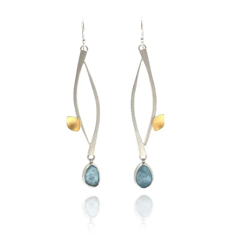 Screw Back Drop Earrings for Security -Gold and Silver Aquamarine Drop Earrings