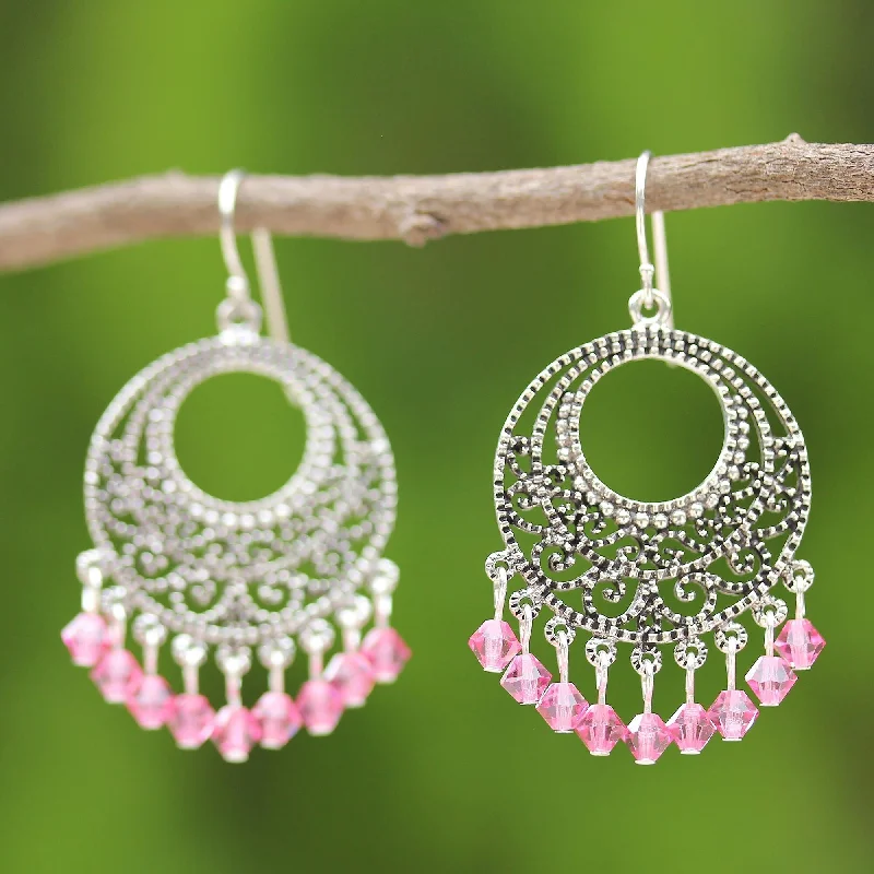 Drop Earrings for Shopping Trip -Novica Handmade Moroccan Rose Sterling Silver Chandelier Earrings